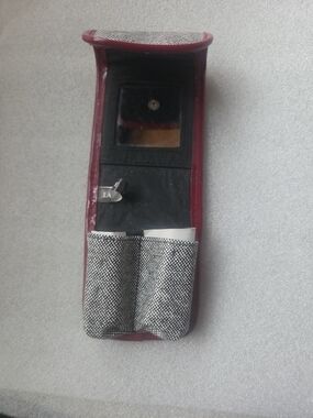 Lancome Compact Burgundy and Black Tweed Cosmetic Tool Pouch